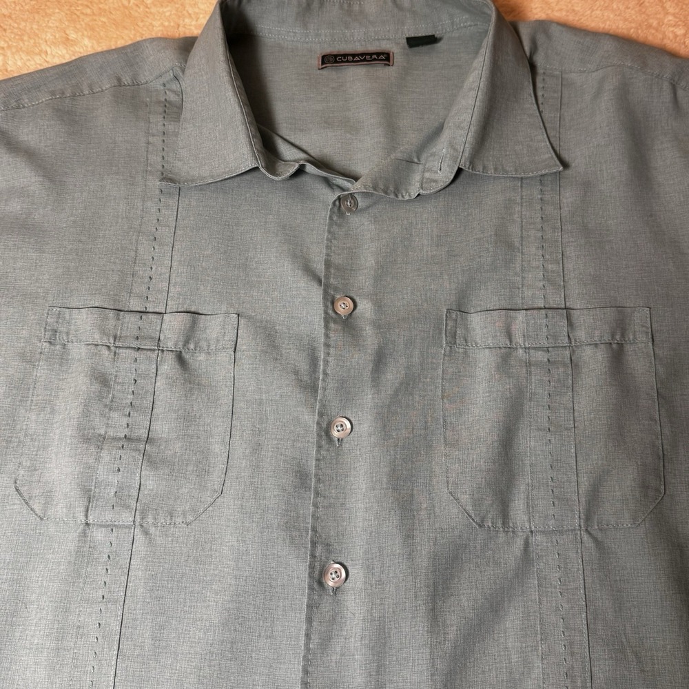 Cubavera Men's‎ 2X Gray Guayabera Shirt Short Sleeve Rayon Blend Camp